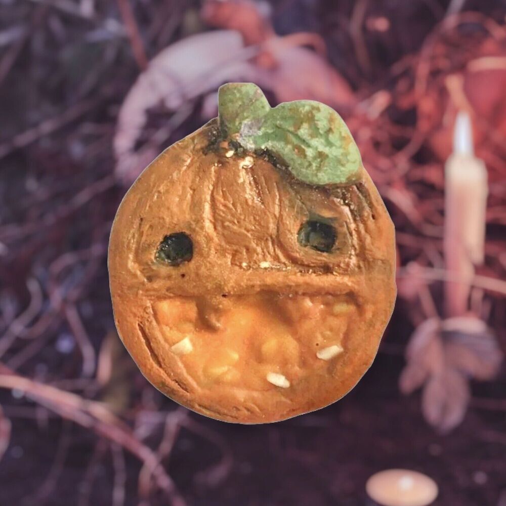Handmade Pumpkin Brooch Orange Jack-O-Lantern Glow in The Dark Seeds Halloween